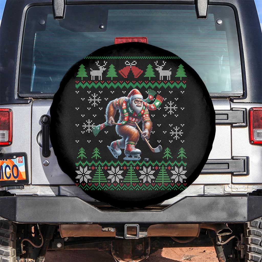 Ugly Christmas Bigfoot Playing Hockey Spare Tire Cover Funny Xmas Gift TS12 No hole Black Print Your Wear