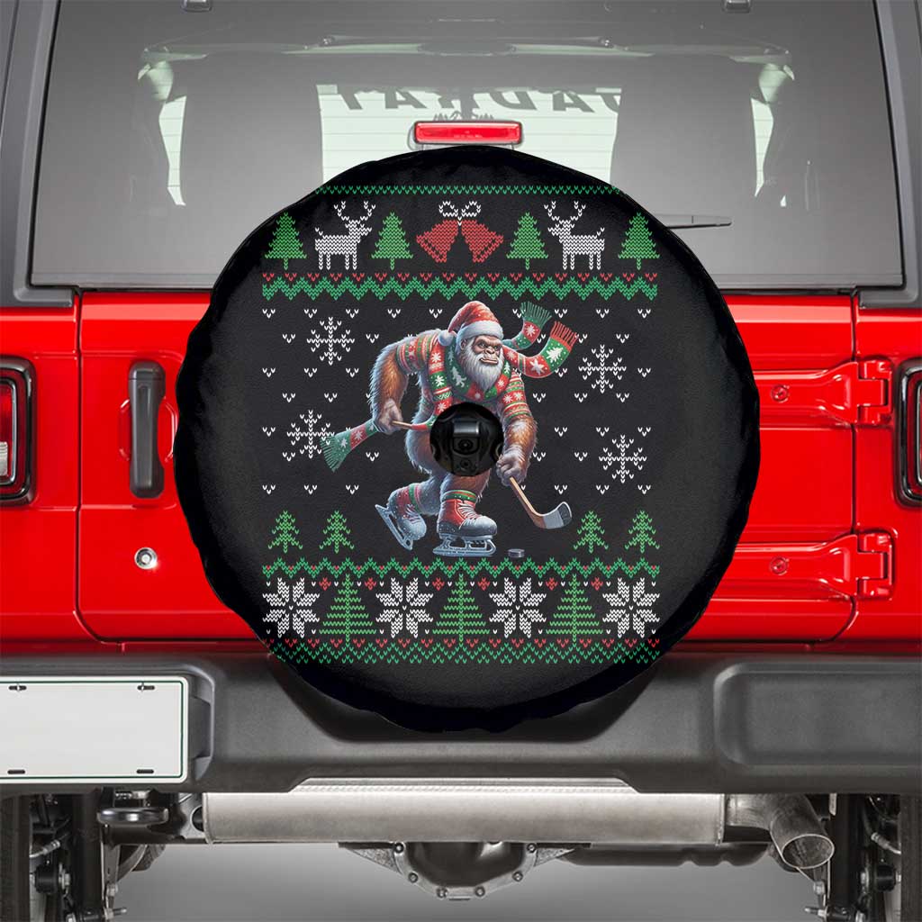 Ugly Christmas Bigfoot Playing Hockey Spare Tire Cover Funny Xmas Gift TS12 Black Print Your Wear