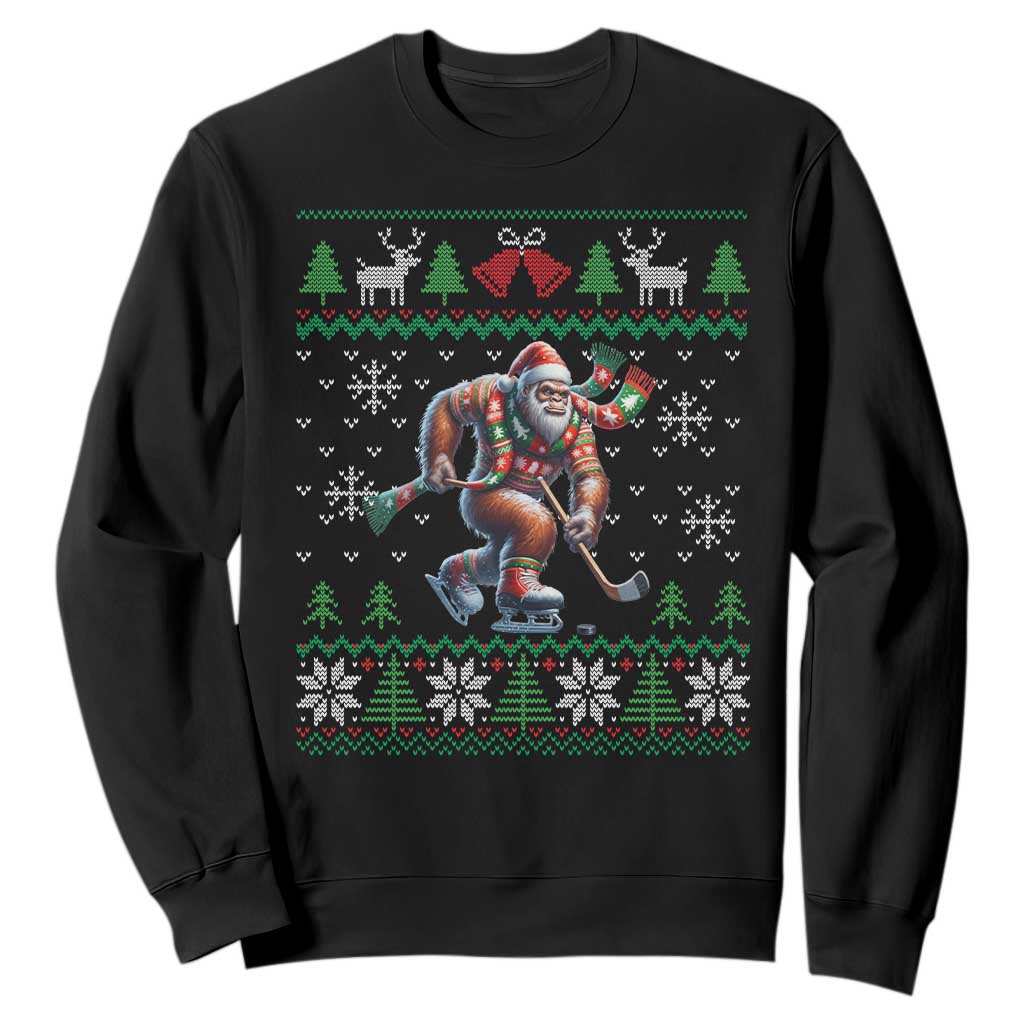Ugly Christmas Bigfoot Playing Hockey Sweatshirt Funny Xmas Gift TS12 Black Print Your Wear