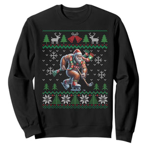 Ugly Christmas Bigfoot Playing Hockey Sweatshirt Funny Xmas Gift TS12 Black Print Your Wear