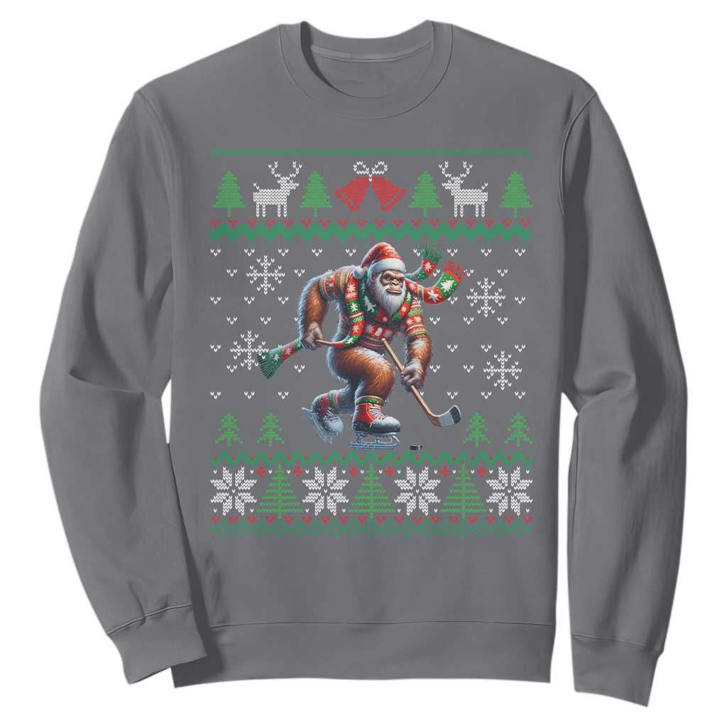 Ugly Christmas Bigfoot Playing Hockey Sweatshirt Funny Xmas Gift TS12 Charcoal Print Your Wear