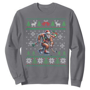 Ugly Christmas Bigfoot Playing Hockey Sweatshirt Funny Xmas Gift TS12 Charcoal Print Your Wear