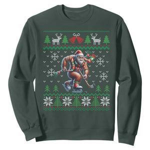 Ugly Christmas Bigfoot Playing Hockey Sweatshirt Funny Xmas Gift TS12 Dark Forest Green Print Your Wear