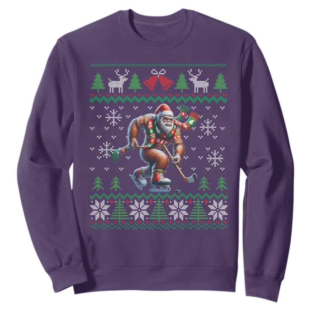 Ugly Christmas Bigfoot Playing Hockey Sweatshirt Funny Xmas Gift TS12 Purple Print Your Wear