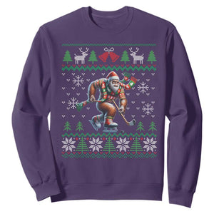 Ugly Christmas Bigfoot Playing Hockey Sweatshirt Funny Xmas Gift TS12 Purple Print Your Wear