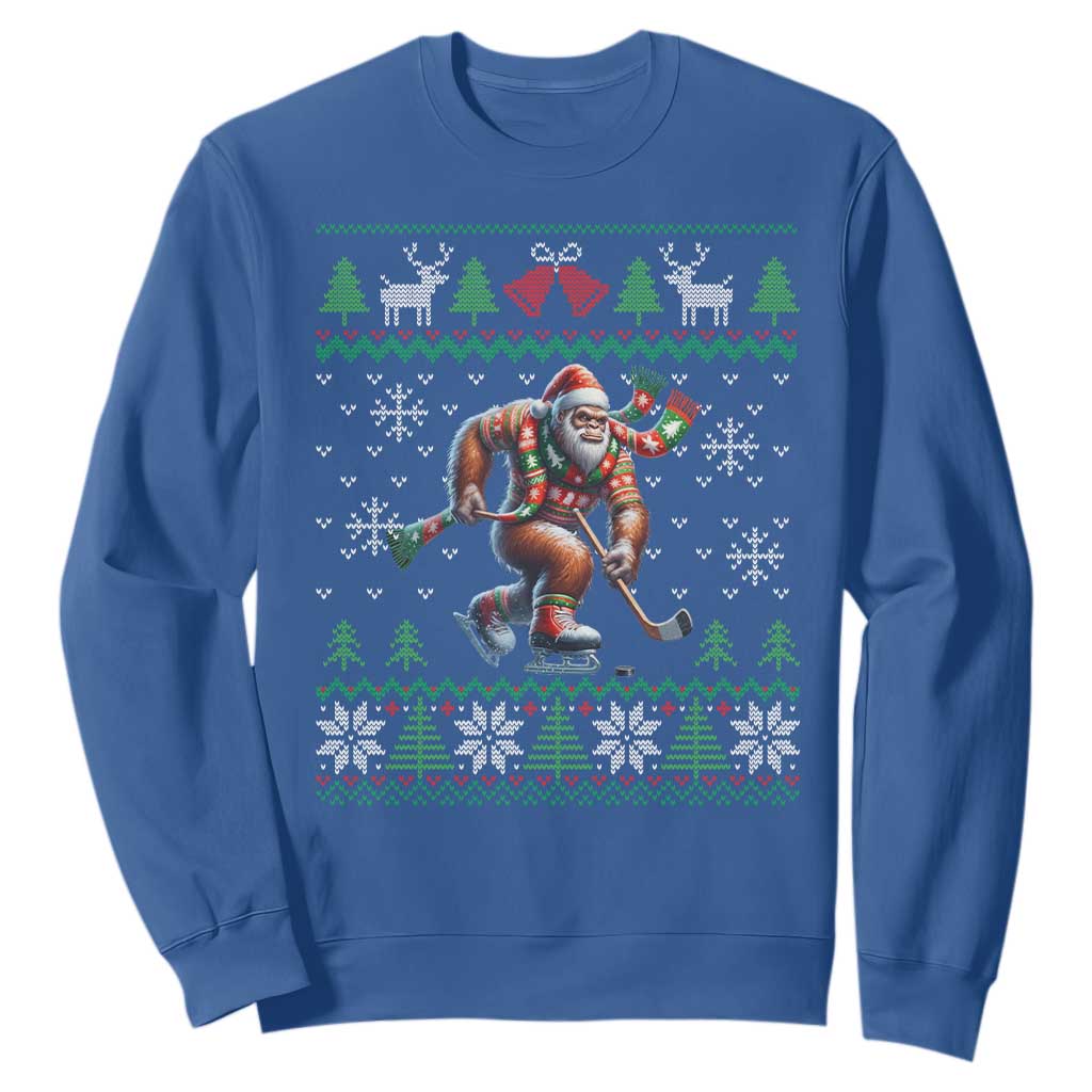 Ugly Christmas Bigfoot Playing Hockey Sweatshirt Funny Xmas Gift TS12 Royal Blue Print Your Wear