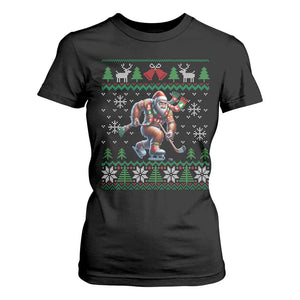 Ugly Christmas Bigfoot Playing Hockey T Shirt For Women Funny Xmas Gift TS12 Black Print Your Wear