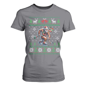 Ugly Christmas Bigfoot Playing Hockey T Shirt For Women Funny Xmas Gift TS12 Charcoal Print Your Wear
