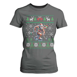 Ugly Christmas Bigfoot Playing Hockey T Shirt For Women Funny Xmas Gift TS12 Dark Heather Print Your Wear