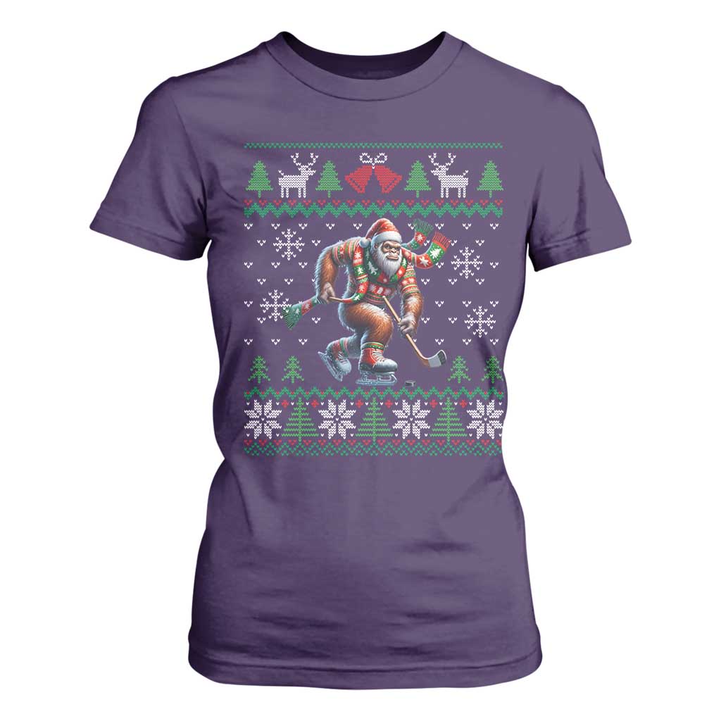 Ugly Christmas Bigfoot Playing Hockey T Shirt For Women Funny Xmas Gift TS12 Purple Print Your Wear