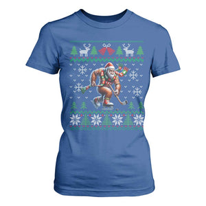 Ugly Christmas Bigfoot Playing Hockey T Shirt For Women Funny Xmas Gift TS12 Royal Blue Print Your Wear