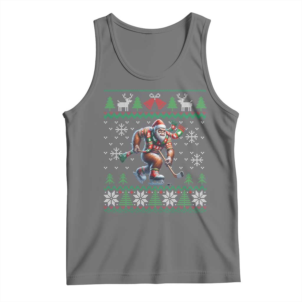 Ugly Christmas Bigfoot Playing Hockey Tank Top Funny Xmas Gift TS12 Black Heather Print Your Wear