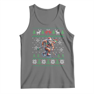Ugly Christmas Bigfoot Playing Hockey Tank Top Funny Xmas Gift TS12 Black Heather Print Your Wear