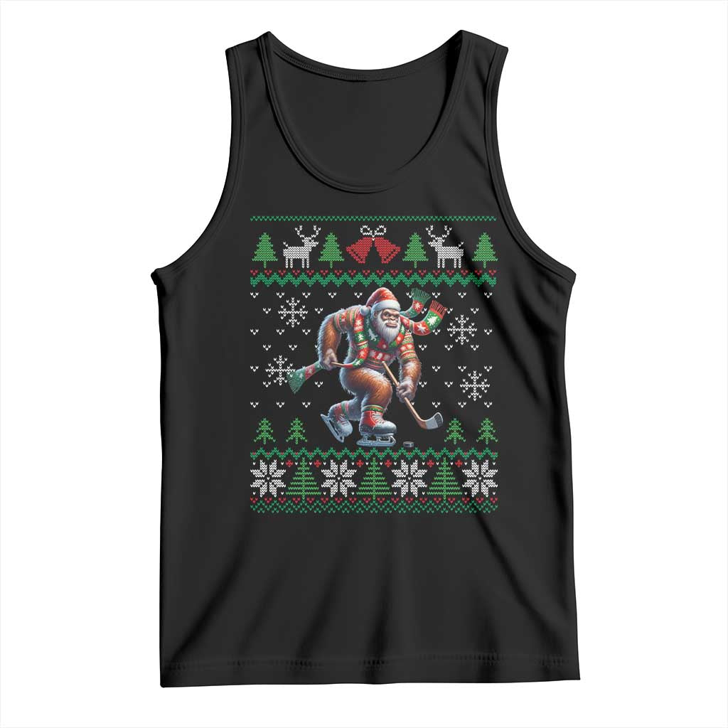 Ugly Christmas Bigfoot Playing Hockey Tank Top Funny Xmas Gift TS12 Black Print Your Wear