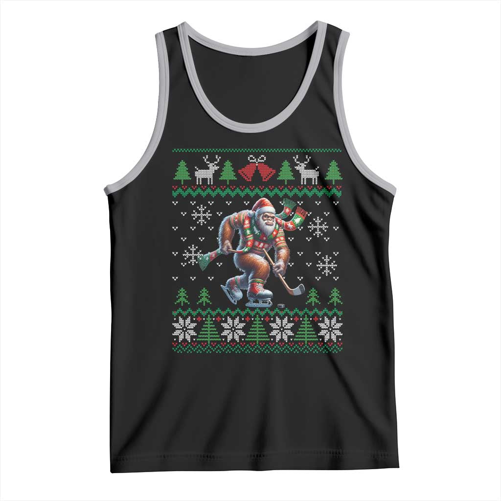 Ugly Christmas Bigfoot Playing Hockey Tank Top Funny Xmas Gift TS12 Black Athletic Heather Print Your Wear