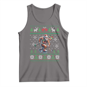 Ugly Christmas Bigfoot Playing Hockey Tank Top Funny Xmas Gift TS12 Deep Heather Print Your Wear