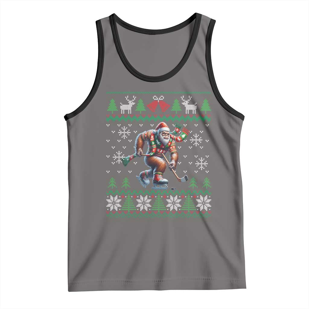 Ugly Christmas Bigfoot Playing Hockey Tank Top Funny Xmas Gift TS12 Deep Heather Black Print Your Wear