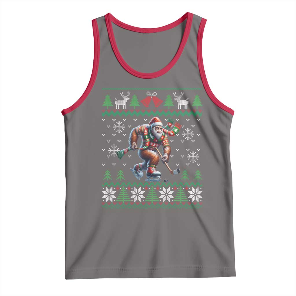 Ugly Christmas Bigfoot Playing Hockey Tank Top Funny Xmas Gift TS12 Deep Heather Red Print Your Wear