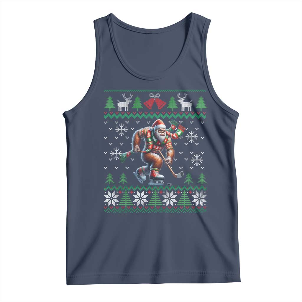 Ugly Christmas Bigfoot Playing Hockey Tank Top Funny Xmas Gift TS12 Navy Print Your Wear
