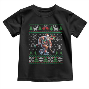 Ugly Christmas Bigfoot Playing Hockey Toddler T Shirt Funny Xmas Gift TS12 Black Print Your Wear