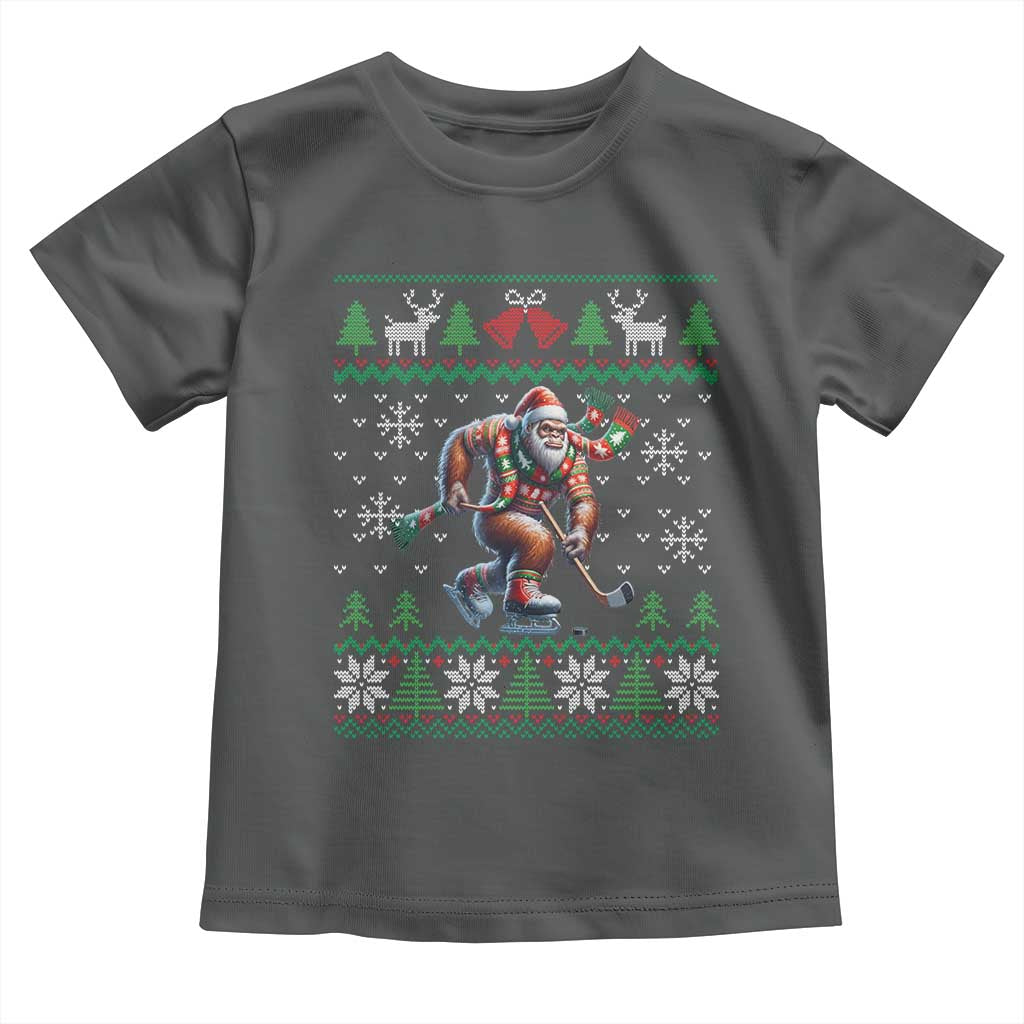 Ugly Christmas Bigfoot Playing Hockey Toddler T Shirt Funny Xmas Gift TS12 Dark Heather Print Your Wear