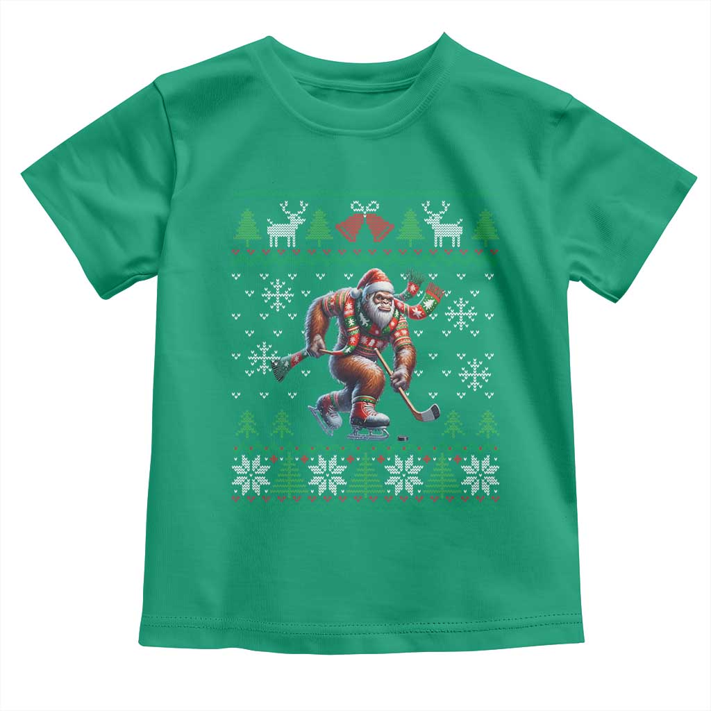 Ugly Christmas Bigfoot Playing Hockey Toddler T Shirt Funny Xmas Gift TS12 Irish Green Print Your Wear
