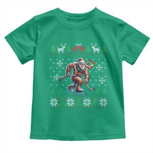 Ugly Christmas Bigfoot Playing Hockey Toddler T Shirt Funny Xmas Gift TS12 Irish Green Print Your Wear