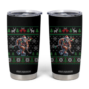 Ugly Christmas Bigfoot Playing Hockey Tumbler Cup Funny Xmas Gift TS12 Black Print Your Wear
