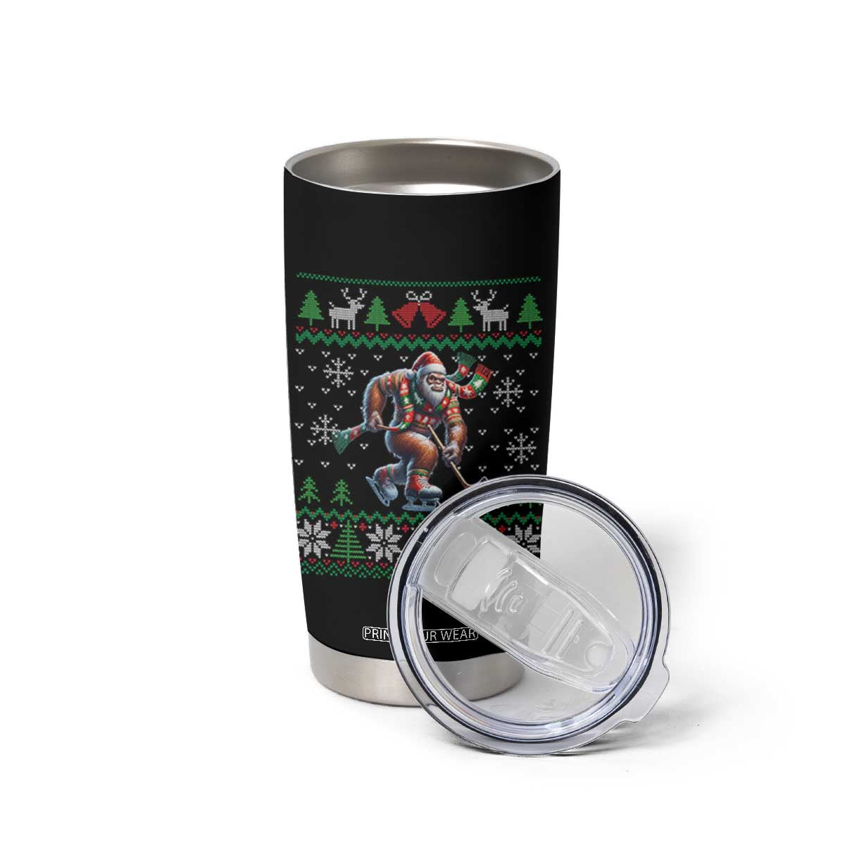 Ugly Christmas Bigfoot Playing Hockey Tumbler Cup Funny Xmas Gift TS12 Print Your Wear