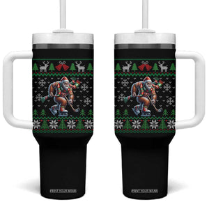 Ugly Christmas Bigfoot Playing Hockey Tumbler With Handle Funny Xmas Gift TS12 One Size: 40 oz Black Print Your Wear