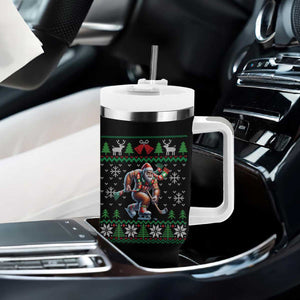 Ugly Christmas Bigfoot Playing Hockey Tumbler With Handle Funny Xmas Gift TS12 Print Your Wear