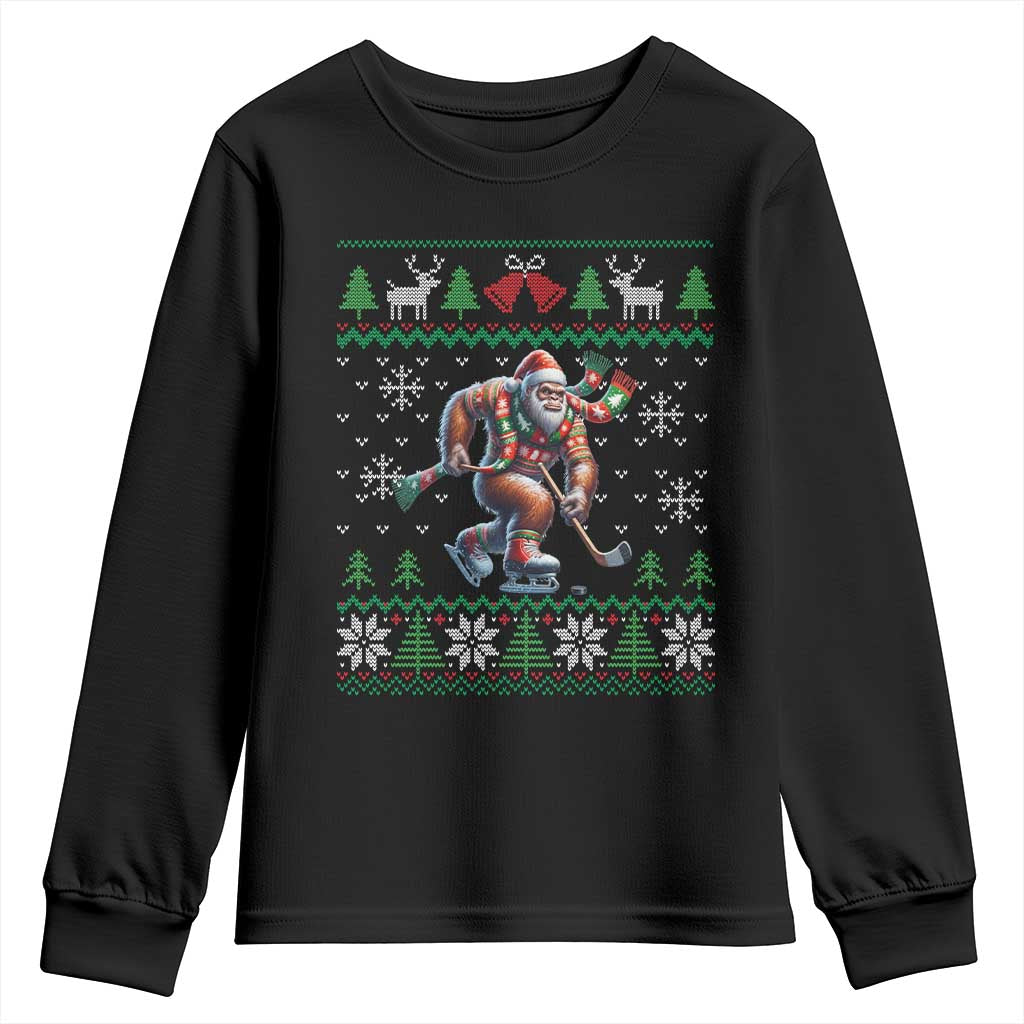 Ugly Christmas Bigfoot Playing Hockey Youth Sweatshirt Funny Xmas Gift TS12 Black Print Your Wear