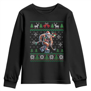 Ugly Christmas Bigfoot Playing Hockey Youth Sweatshirt Funny Xmas Gift TS12 Black Print Your Wear