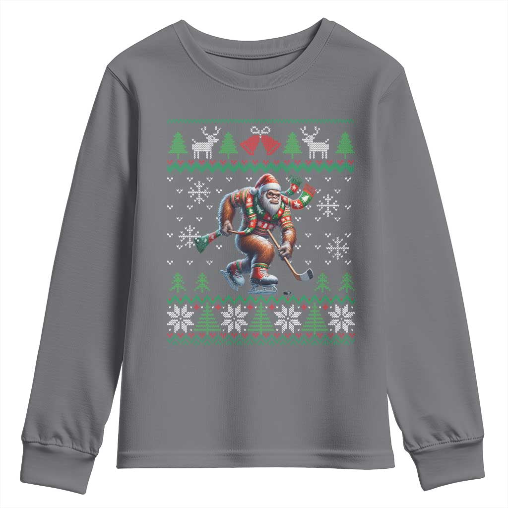 Ugly Christmas Bigfoot Playing Hockey Youth Sweatshirt Funny Xmas Gift TS12 Charcoal Print Your Wear