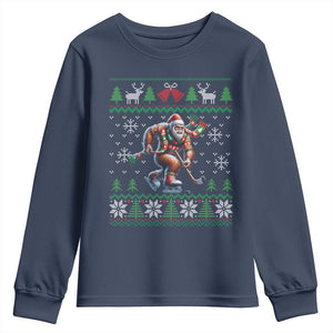 Ugly Christmas Bigfoot Playing Hockey Youth Sweatshirt Funny Xmas Gift TS12 Navy Print Your Wear