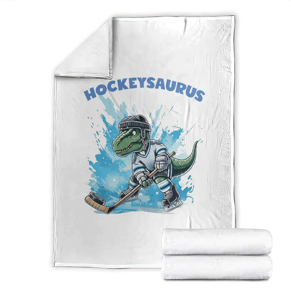 Hockeysaurus Throw Blanket Funny Dinosaur Playing Ice Hockey Gift TS12 White Print Your Wear