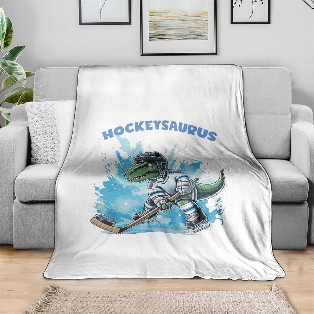 Hockeysaurus Throw Blanket Funny Dinosaur Playing Ice Hockey Gift TS12 Print Your Wear