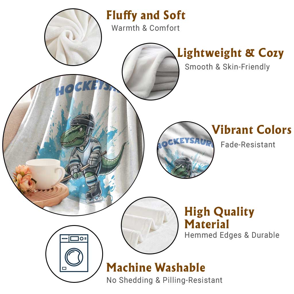 Hockeysaurus Throw Blanket Funny Dinosaur Playing Ice Hockey Gift TS12 Print Your Wear