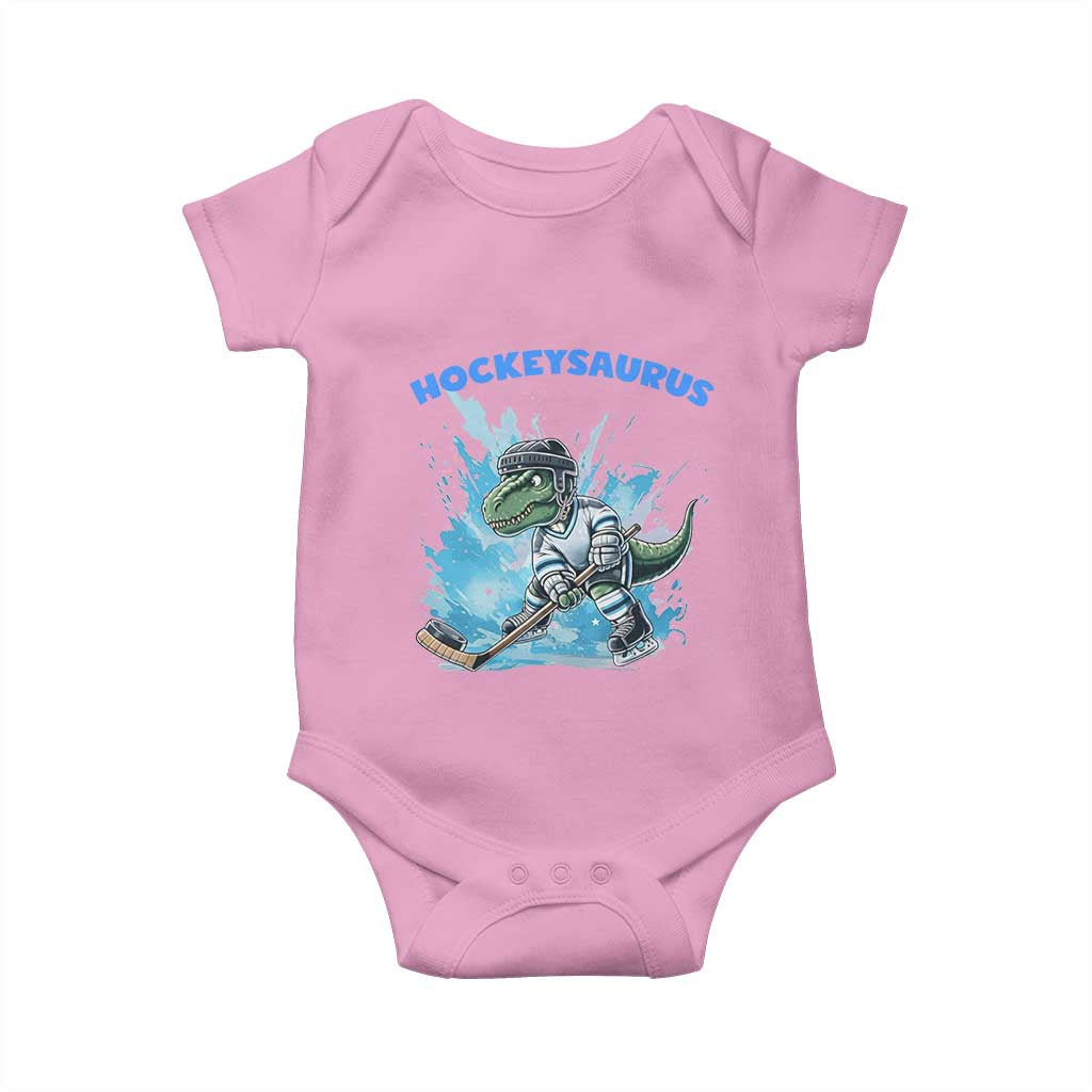 Hockeysaurus Baby Onesie Funny Dinosaur Playing Ice Hockey Gift TS12 Light Pink Print Your Wear