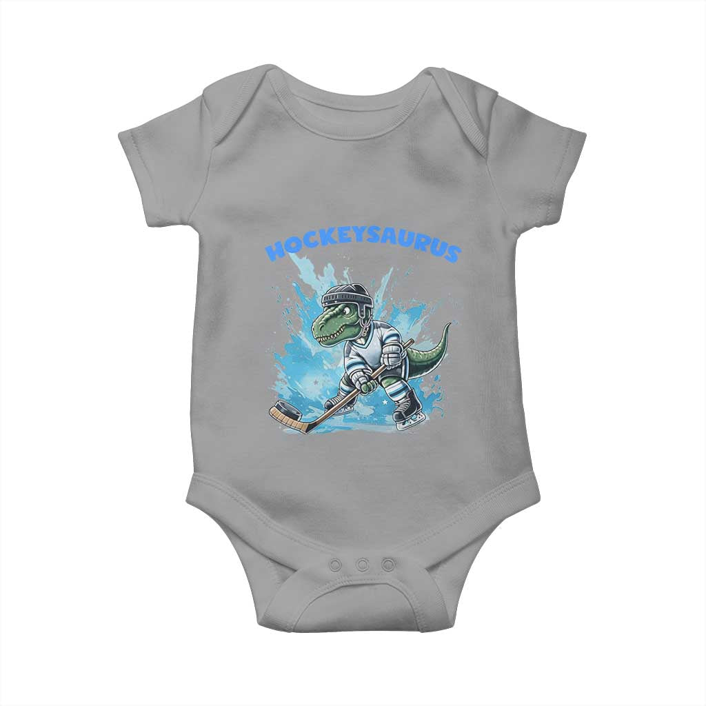 Hockeysaurus Baby Onesie Funny Dinosaur Playing Ice Hockey Gift TS12 Sport Gray Print Your Wear