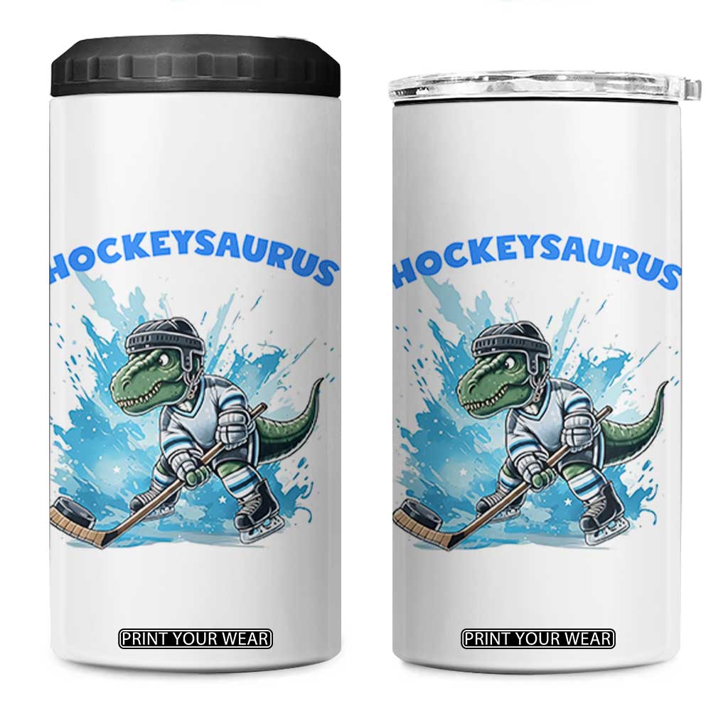 Hockeysaurus 4 in 1 Can Cooler Tumbler Funny Dinosaur Playing Ice Hockey Gift TS12 One Size: 16 oz White Print Your Wear
