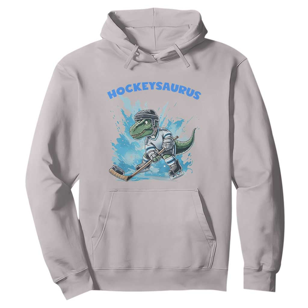 Hockeysaurus Hoodie Funny Dinosaur Playing Ice Hockey Gift TS12 Ice Gray Print Your Wear