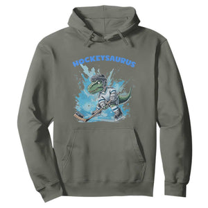 Hockeysaurus Hoodie Funny Dinosaur Playing Ice Hockey Gift TS12 Military Green Print Your Wear