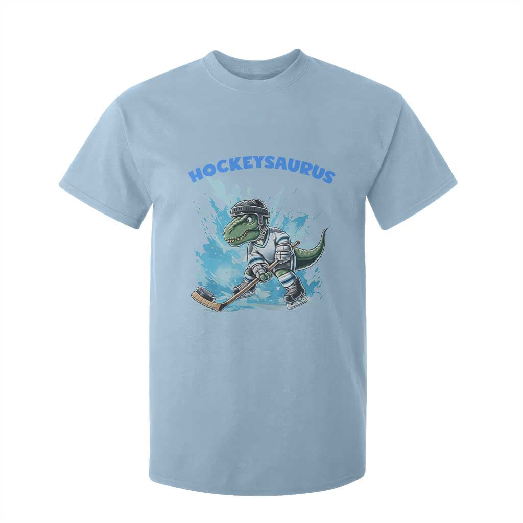 Hockeysaurus T Shirt For Kid Funny Dinosaur Playing Ice Hockey Gift TS12 Light Blue Print Your Wear