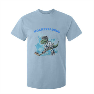 Hockeysaurus T Shirt For Kid Funny Dinosaur Playing Ice Hockey Gift TS12 Light Blue Print Your Wear