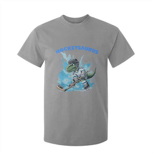 Hockeysaurus T Shirt For Kid Funny Dinosaur Playing Ice Hockey Gift TS12 Sport Gray Print Your Wear