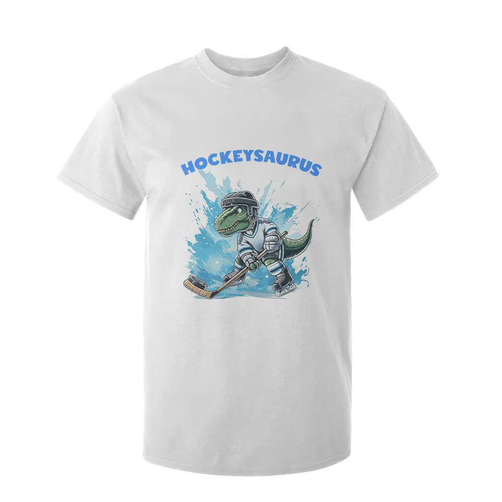 Hockeysaurus T Shirt For Kid Funny Dinosaur Playing Ice Hockey Gift TS12 White Print Your Wear