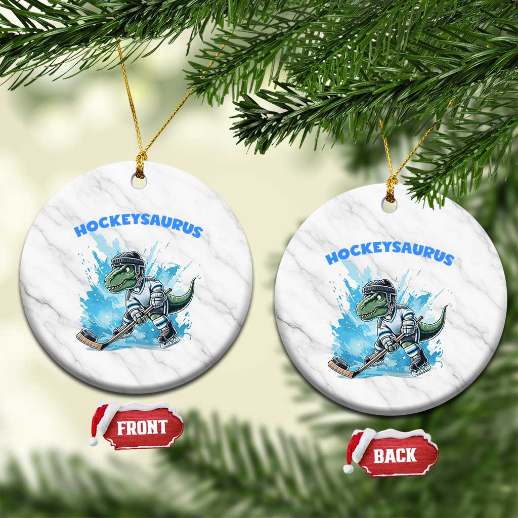 Hockeysaurus Ceramic Ornament Funny Dinosaur Playing Ice Hockey Gift TS12 1pc White Marble Print Your Wear