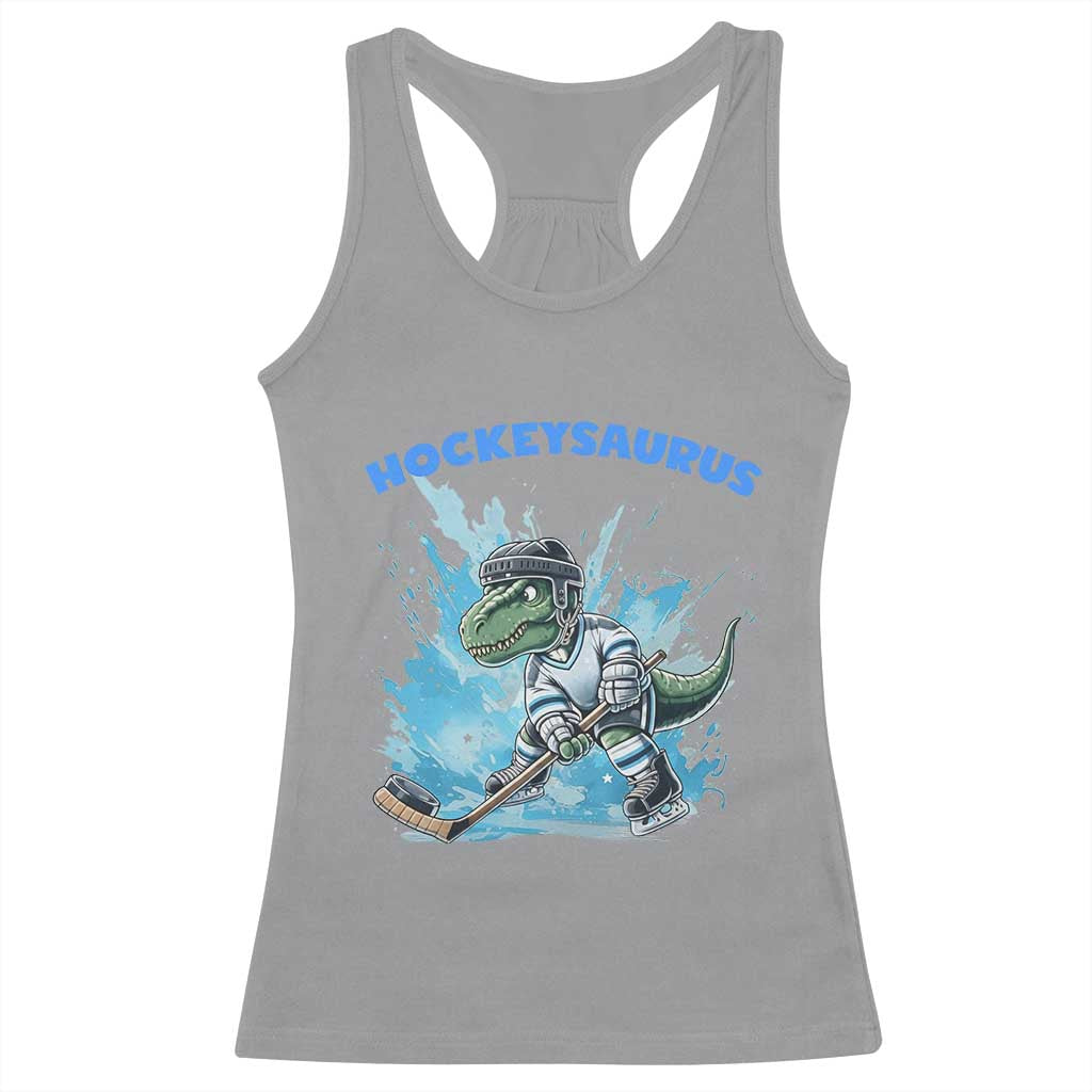 Hockeysaurus Racerback Tank Top Funny Dinosaur Playing Ice Hockey Gift TS12 Sport Gray Print Your Wear