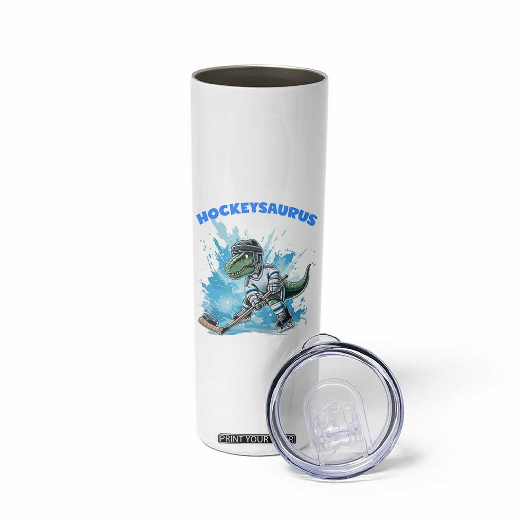Hockeysaurus Skinny Tumbler Funny Dinosaur Playing Ice Hockey Gift TS12 Print Your Wear